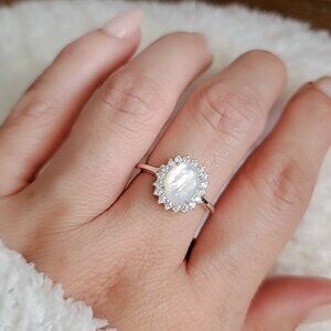Sterling Silver Women Mother of Pearl Ring, Statement Engagement Wedding Ring